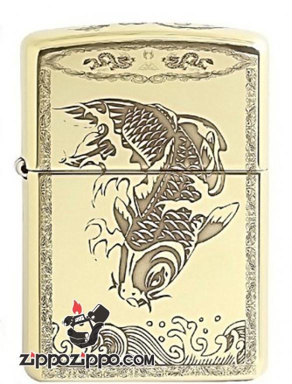 Zippo Chính Hãng Đồng Khắc Cá Chép 2 Mặt Có Viền Vỏ Dày Armor